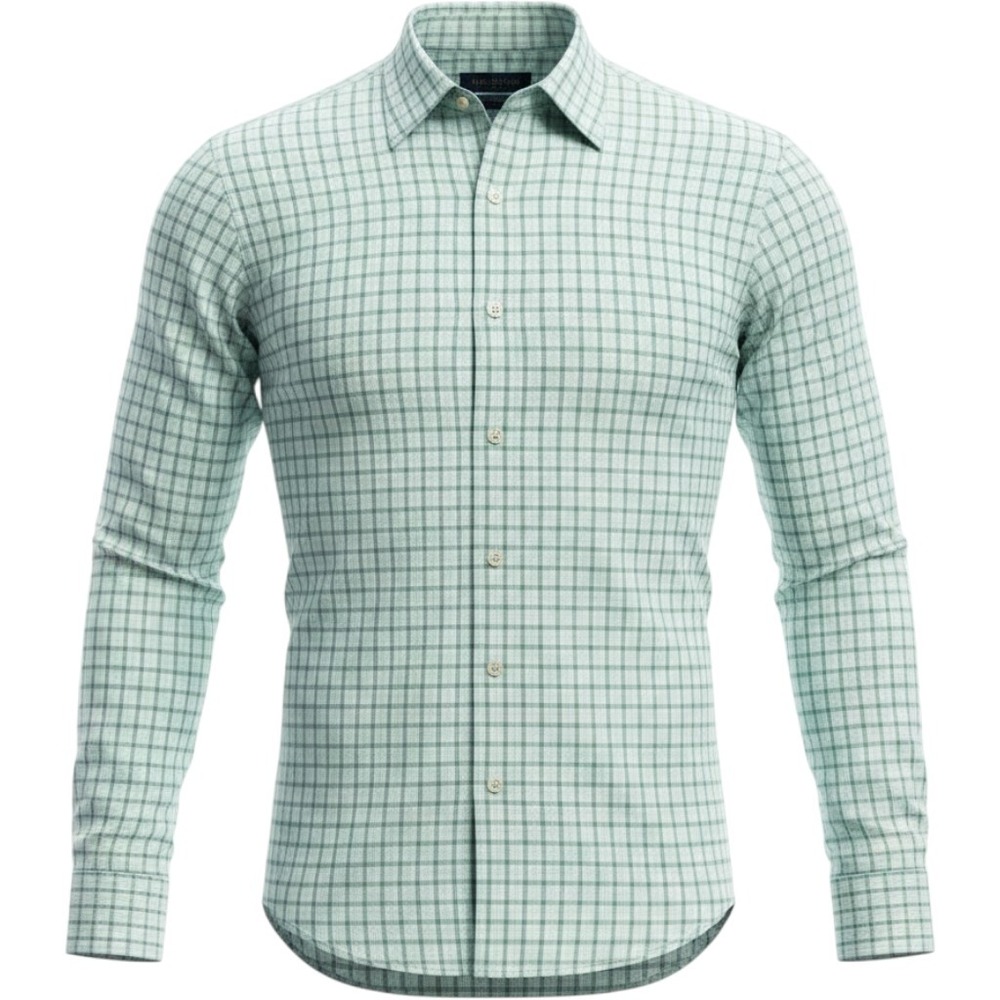 Ledbury Mens XXL Green‎ Blue Micro Check Cotton Long Sleeve Button Down Shirt